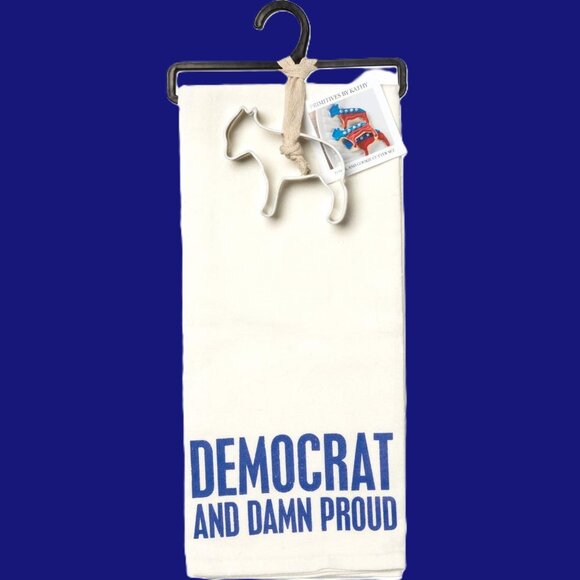 Primitives by Kathy - Kitchen Towel and Cookie Cutter - Democrat & Damn Proud - Picture 1 of 1